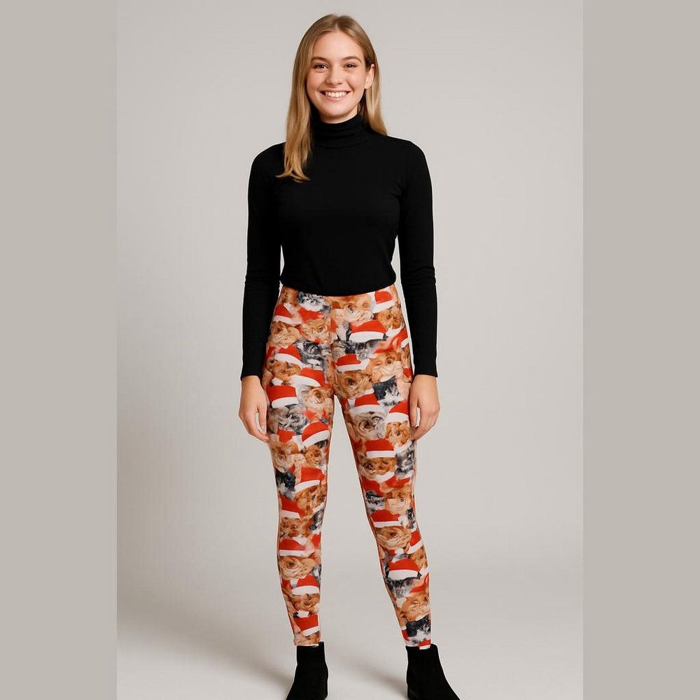 Tipsy elves cats in Santa hats leggings size XL